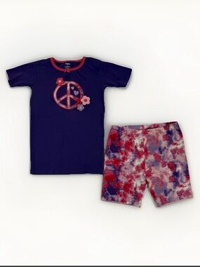 NWOT Gymboree Peace Pajama Girls Set Size 12 Pink Purple Tie Dye Summer Shorts